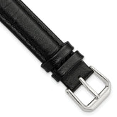 16mm Extra Long Black Smooth Leather with Silver-tone 9.5 inch Watch Band
