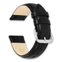 12mm Black Long Smooth Leather with Silver-tone Buckle 7.5 inch Watch Band