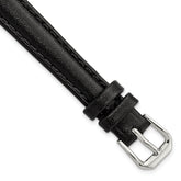 12mm Black Long Smooth Leather with Silver-tone Buckle 7.5 inch Watch Band