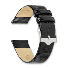 10mm Flat Black Lizard Grain Leather with Silver-tone Buckle 6.75 inch Watch Band