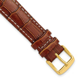 16mm Havana Crocodile Grain Chronograph Leather with White Stitching and Gold-tone Buckle 7.5 inch Watch Band