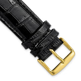 22mm Short Black Crocodile Grain Chronograph Leather with Gold-tone Buckle 6.75 inch Watch Band