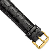 16mm Long Black Crocodile Grain Chronograph Leather with Gold-tone Buckle 8.5 inch Watch Band