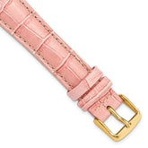 18mm Long Pink Crocodile Grain Chronograph Leather with Gold-tone Buckle 8.5 inch Watch Band
