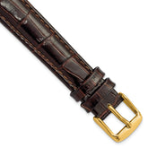 16mm Long Dark Brown Crocodile Grain Chronograph Leather with Gold-tone Buckle 8.5 inch Watch Band
