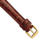 16mm Long Havana Crocodile Grain Chronograph Leather with Gold-tone Buckle 8.5 inch Watch Band