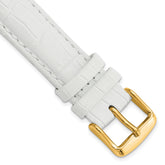 18mm Long White Crocodile Grain Chronograph Leather with Gold-tone Buckle 8.5 inch Watch Band