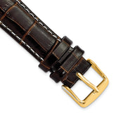 12mm Brown Crocodile Grain Chronograph Leather with White Stitching and Gold-tone Buckle 7.5 inch Watch Band