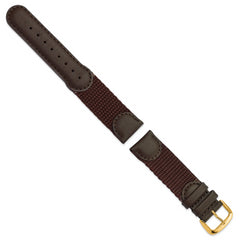 20mm Brown Army Style Nylon and Leather with Gold-tone Stainless Steel Buckle 7.75 inch Watch Band