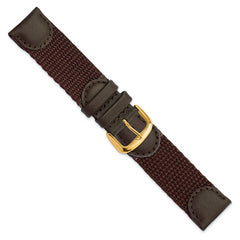 20mm Brown Army Style Nylon and Leather with Gold-tone Stainless Steel Buckle 7.75 inch Watch Band