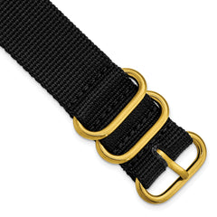 20mm One-Piece Black Military Ballistic G10 Nylon with Gold-tone Buckle 10.75 inch Watch Band