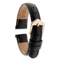 10mm Black Oilskin Leather with Gold-tone Aluminum Buckle 6.6 inch Watch Band