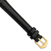 12mm Long Black Oilskin Leather with Gold-tone Aluminum Buckle 7.4 inch Watch Band