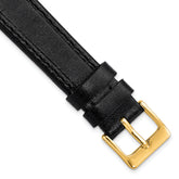 16mm Black Genuine Calf Leather with Gold-tone Buckle 7.5 inch Watch Band