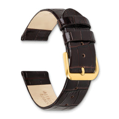 12mm Dark Brown Flat Alligator Grain Leather with Gold-tone Buckle 7.5 inch Watch Band