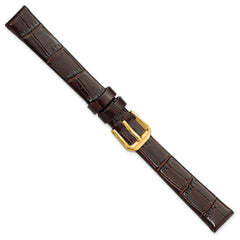 12mm Dark Brown Flat Alligator Grain Leather with Gold-tone Buckle 7.5 inch Watch Band