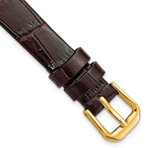 12mm Dark Brown Flat Alligator Grain Leather with Gold-tone Buckle 7.5 inch Watch Band