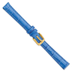 12mm Blue Crocodile Grain Chronograph Leather with Gold-tone Buckle 6.75 inch Watch Band