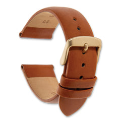 18mm Light Brown Padded No-Stitch Calfskin Leather with Yellow IP-plated Stainless Steel Buckle 7.5 inch Watch Band