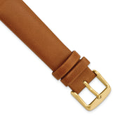 18mm Light Brown Padded No-Stitch Calfskin Leather with Yellow IP-plated Stainless Steel Buckle 7.5 inch Watch Band