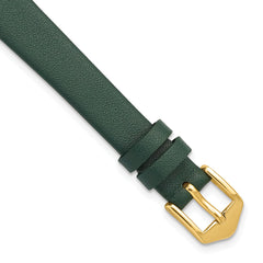 10mm Forest Green Classic Calfskin Leather with Gold-tone Aluminum Buckle 6.6 inch Watch Band