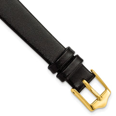 12mm Black Smooth Flat Leather with Gold-tone Buckle Watch 6.75 inch Band