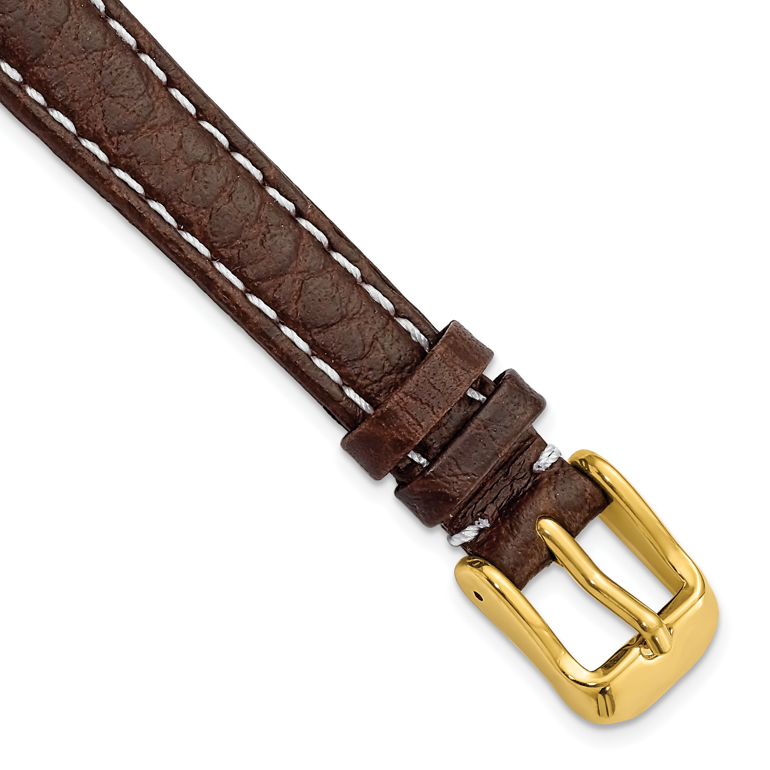12mm Dark Brown Sport Leather with White Stitching and Gold-tone Buckle 6.75 inch Watch Band