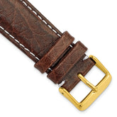 22mm Short Dark Brown Sport Leather with White Stitching and Gold-tone Buckle 6.75 inch Watch Band