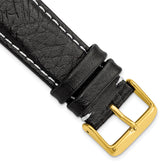 22mm Short Black Sport Leather with White Stitching and Gold-tone Buckle 6.75 inch Watch Band