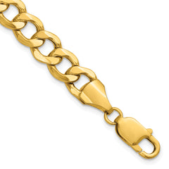 14K 8 inch 9mm Semi-Solid Curb with Lobster Clasp Bracelet