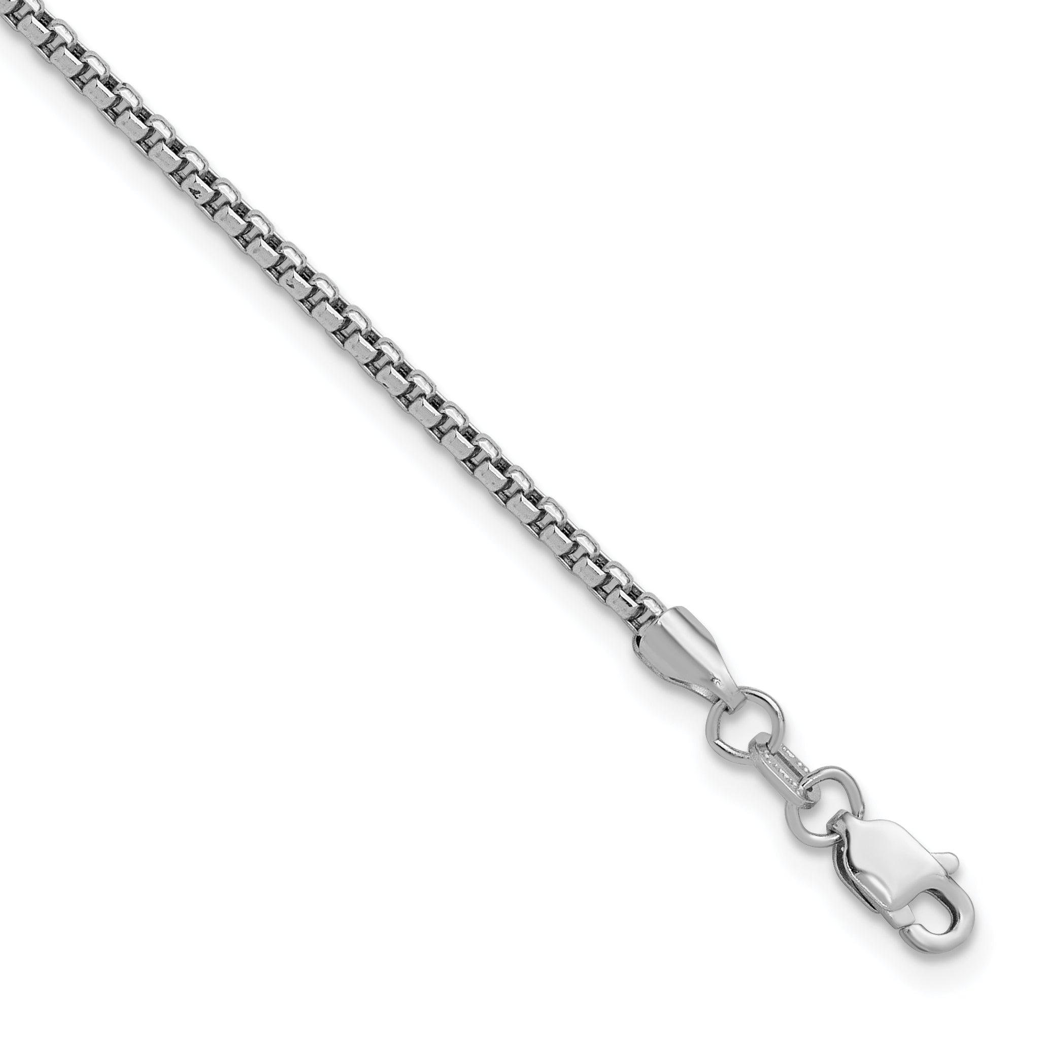 14K White Gold 8 inch 1.75mm Semi-Solid Round Box with Lobster Clasp Bracelet