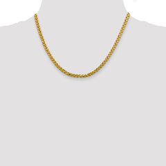 14K 18 inch 3.7mm Semi-Solid Diamond-cut Wheat with Lobster Clasp Chain
