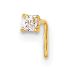 14k 22 Gauge 2.5mm Square CZ Nose Stud