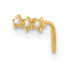 14k 22 Gauge CZ 3-Star Nose Stud