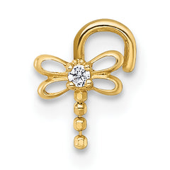 14k Polished 18 Gauge White CZ Dragonfly Moveable Nose Stud