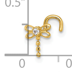 14k Polished 18 Gauge White CZ Dragonfly Moveable Nose Stud