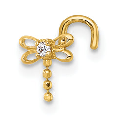 14k Polished 18 Gauge White CZ Dragonfly Moveable Nose Stud