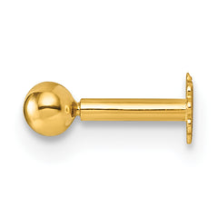 14K Polished 3mm Ball 16 Gauge Labret Stud