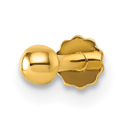 14K Polished 3mm Ball 16 Gauge Labret Stud