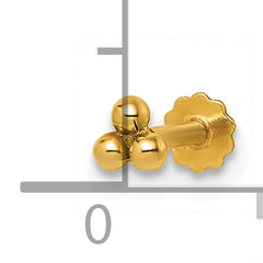 14K Polished Triple Ball 16 Gauge Labret Stud