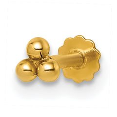 14K Polished Triple Ball 16 Gauge Labret Stud