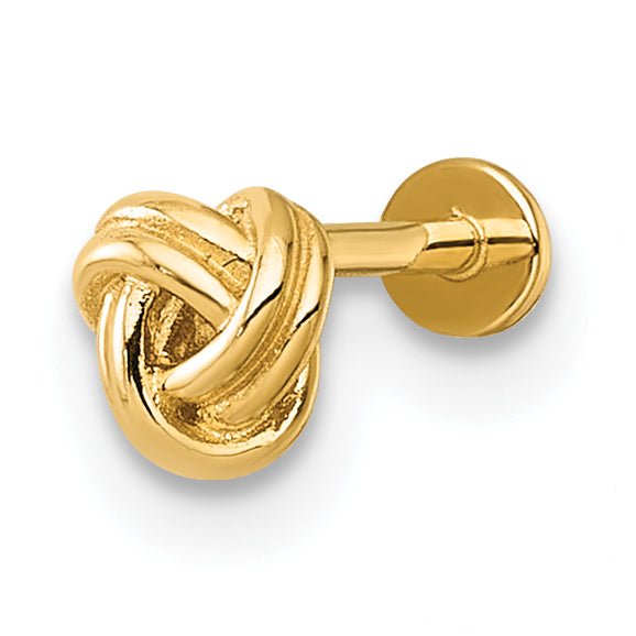 14k 18 Gauge Polished Love Knot Labret Stud