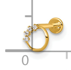 14k 18 Gauge Polished CZ Open Circle Labret Stud