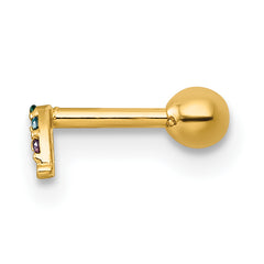 14k 18 Gauge Polished Multicolor CZ and Created Ruby Rainbow Labret Stud