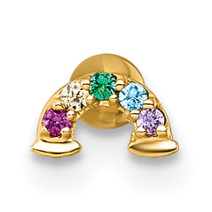 14k 18 Gauge Polished Multicolor CZ and Created Ruby Rainbow Labret Stud