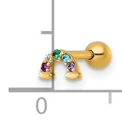 14k 18 Gauge Polished Multicolor CZ and Created Ruby Rainbow Labret Stud