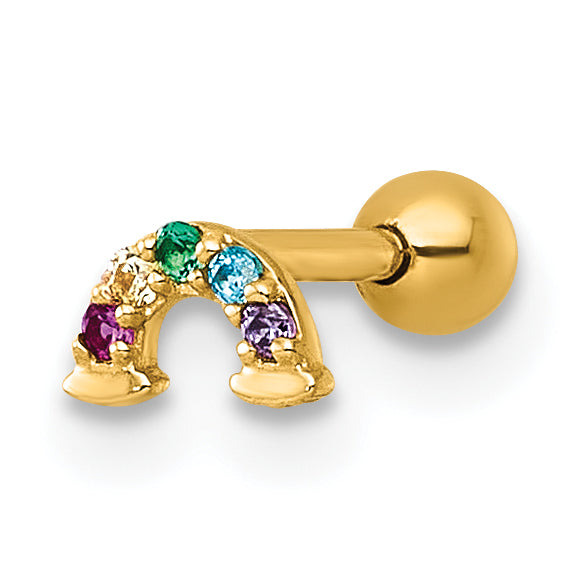 14k 18 Gauge Polished Multicolor CZ and Created Ruby Rainbow Labret Stud