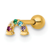 14k 18 Gauge Polished Multicolor CZ and Created Ruby Rainbow Labret Stud