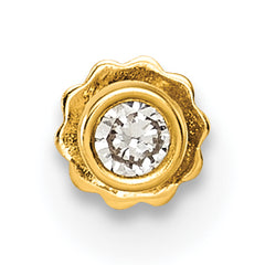 14K Polished Round Bezel CZ 16 Gauge Labret Stud