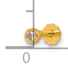 14K Polished Round Bezel CZ 16 Gauge Labret Stud